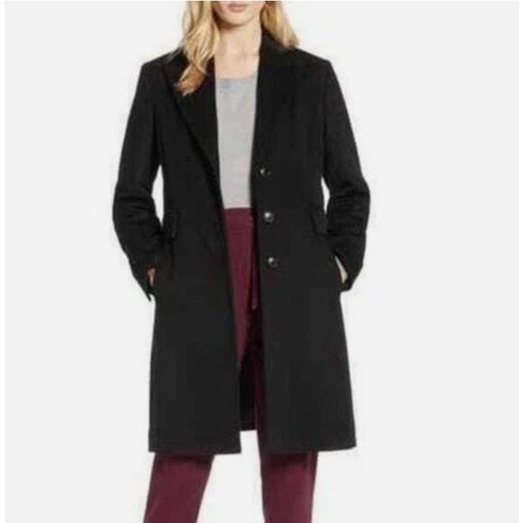 Halogen Size 12 Black Wool Blend Long Heavy Winter Pea Coat Jacket Classic Work - Picture 1 of 13